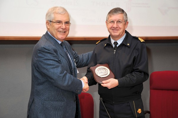 Gen. Magrassi (r) receives the chapter's crest from Gen. Finocchio at the April event.